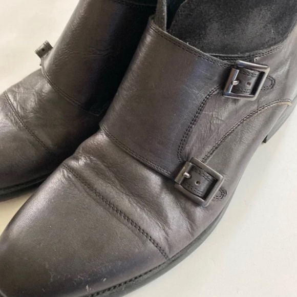 Vintage Foundry Co Black Leather Double Monk Strap Ankle Boots 7.5 Men’s - Picture 1 of 7